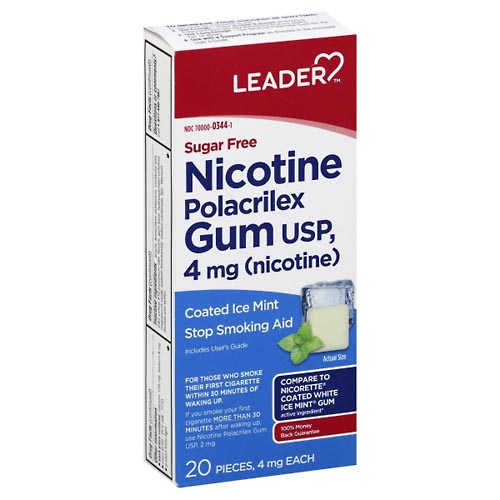 Image for Leader Nicotine Polacrilex Gum, 4 mg, Coated Ice Mint,20ea from ABC Pharmacy