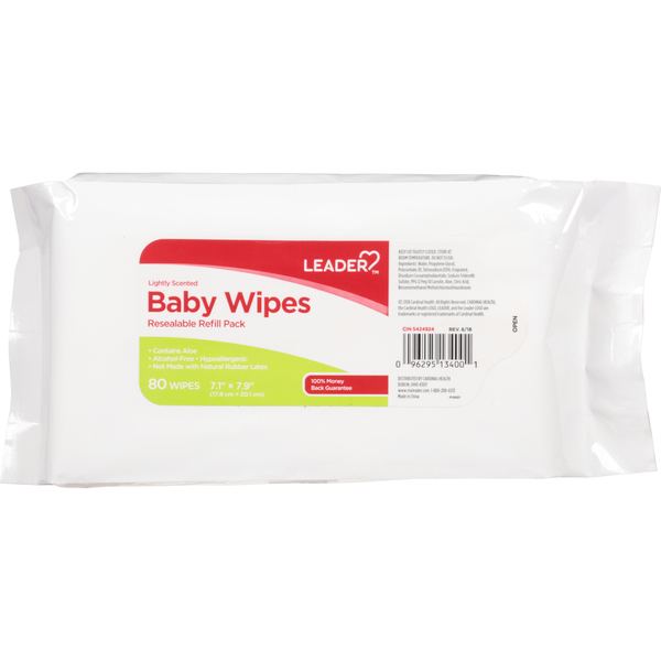 Image for Leader Baby Wipes, Lightly Scented, Resealable, Refill Pack, 80ea from ABC Pharmacy