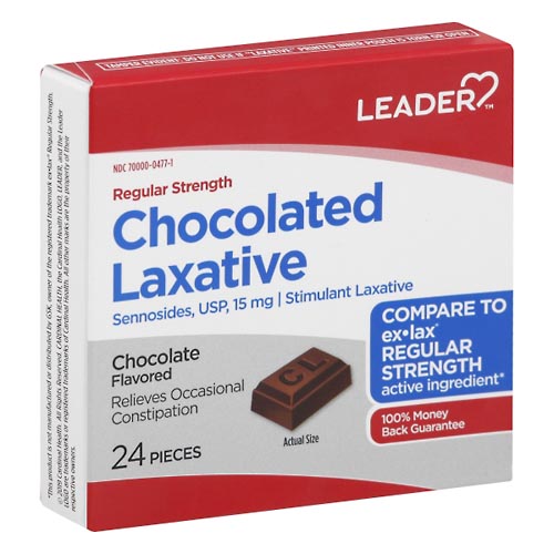 Image for Leader Chocolated Laxative, Regular Strength, 15 mg, Chocolate Flavored,24ea from ABC Pharmacy